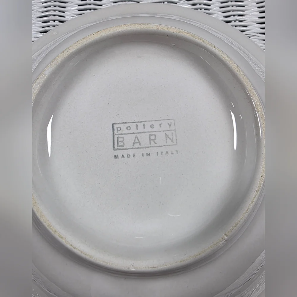 Pottery Barn Made In Italy Marked Set Of 2 Pasta Bowls Embossed Classic White.
